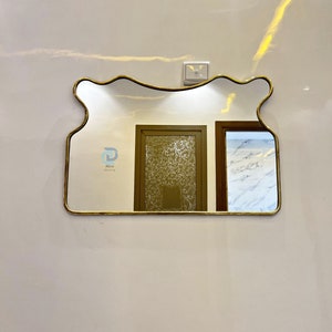 Asymmetrical Brass Mirror Wall Decor Mirror Wavy Mirror Home Decor Wavy Decorative, Italian Curved Antiqued Mirror, Aesthetic  Wall Mirror