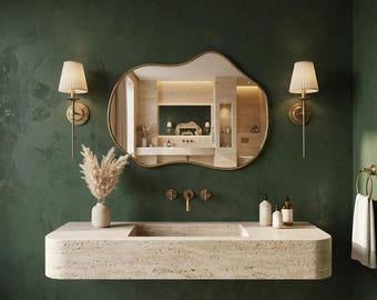 Wavy Asymmetrical Mirror, Cloud-Shaped Reflective Wall Decor, Brass Irregular Mirror for Home Decoration, Unique Curved Wall italian mirror