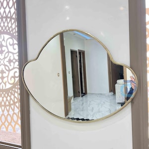 Italian Curved Antiqued Brass Mirror – Butterfly Irregular Design, Gold Brass Bathroom Mirror, Luxurious Aesthetic Wall Decor