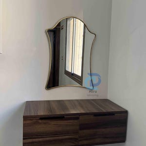 Antique Brass Mirror for Wall Decor, Handmade Asymmetrical Wavy Mirror, Bathroom Mirror, Unique Brass Wall Mirror, Decorative Brass Mirror