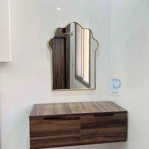 Irregular Gold Brass Mirror, Asymmetrical Unlacquered Wall Mirror, Vanity Bathroom Decor Accent