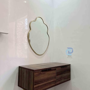 Butterfly-Shaped Antiqued Brass Mirror, Italian Curved Gold Mirror, Luxurious Bathroom Wall Decor, Aesthetic Home Accent