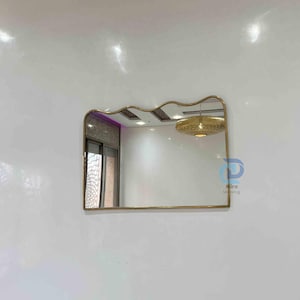 Italian Curved Brass Mirror – Butterfly Irregular Design in Matte Black & Gold, Floor or Bathroom Wall Mirror, Aesthetic Luxury Decor