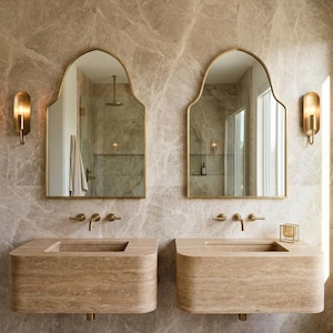 Set of 2 Moroccan Arch Mirrors, Handmade Unlacquered Brass Frame Bathroom Vanity Mirrors, Elegant Curved Wall Mirrors, Statement Decor