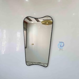 Italian Curved Antiqued Brass Mirror – Irregular Butterfly Wall Mirror, Gold Brass Bathroom Mirror, Aesthetic Luxurious Decor