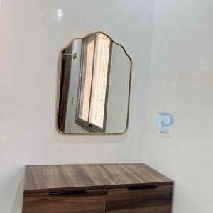 Italian Brass Mirror, Asymmetrical Wall Decor, Irregular Aesthetic Mirror for Bathroom, Unique Home Accent