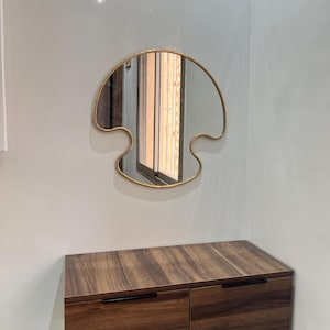 Modern Arched Brass Mirror Large Mirror Arch Mirror Wall Mirror brass Frame Mirror, Irregular Mirror Wall Decor-Asymmetrical Bathroom Mirror