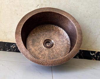 Rundes, gehämmertes Kupfer-Einbauwaschbecken, rustikales Kupfer-Waschbecken, marokkanisches Aufsatzwaschbecken, antikes Kupfer-Waschbecken für moderne Badezimmer
