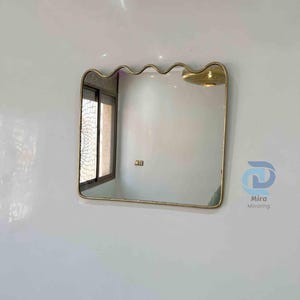 Italian Curved Silver Brass Mirror – Antiqued Butterfly Irregular Design, Luxurious Bathroom Wall Mirror