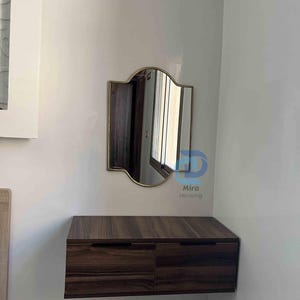 Italian Curved Gold Brass Arch Mirror, Wavy Irregular Design, Luxurious Bathroom Mirror, Decorative Gold Wall Mirror for Living Room