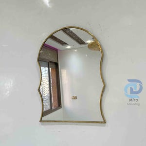 Gold Brass &quot;Arche&quot; Mirror – Handmade Moroccan Arch Wall Mirror for Bedroom & Bathroom Decor