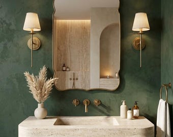 Brass Mirror Rectangle, Wall Mirror Brass Mirror Italian-Style Curved vanity brass Mirrors Stylish Bathroom & Bedroom Mirror, Arched Mirror