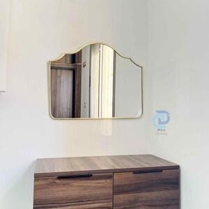 Gold Brass Mirror, Moroccan Style Wall Mirror, Arch Marrakech Mirror, Asymmetrical Bathroom Wall Decor