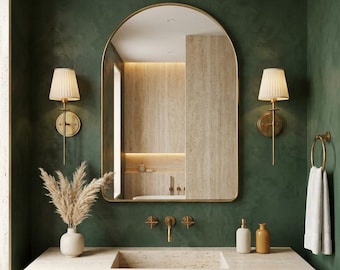 Antiker Messingspiegel im Bogenstil – Handgefertigter Badezimmerspiegel aus gealtertem Messing und Wandspiegel aus Bronze, individuelles Design