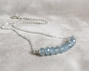 Delicate Light Blue Tourmaline Row Necklace, Minimalist Layering Gemstone strand necklace