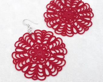 Vintage Boho Red statement earrings, Large Lucite filigree earrings, Mother's day gift, colorful Bohemian earrings, lightweight earrings