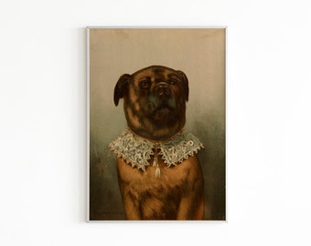 Antique Dog Portrait Oil Painting Print, Vintage Moody Wall Art Printable, Quirky Wall Art Downloadable