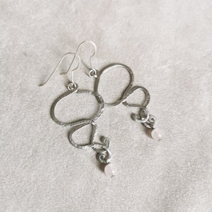 Delicate Silver Earrings with Rose Quarz Dangling Statement image 4