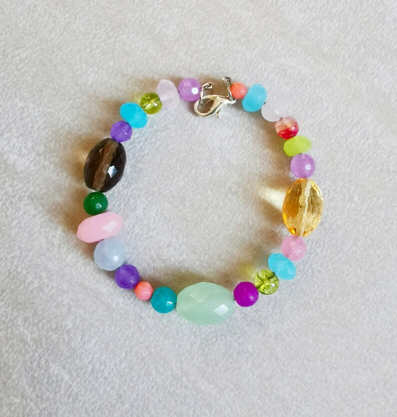 Colorful Gemstone bracelet, multi color crystal beaded bangle, stacking bracelet, handmade boho jewelry, Anniversary gift for her image 2