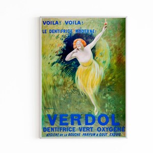 Vintage französische Zahnpasta Werbung zum Ausdrucken, Verdol Retro Werbeplakat, Gästetoilette Badezimmer Vintage Wanddrucke