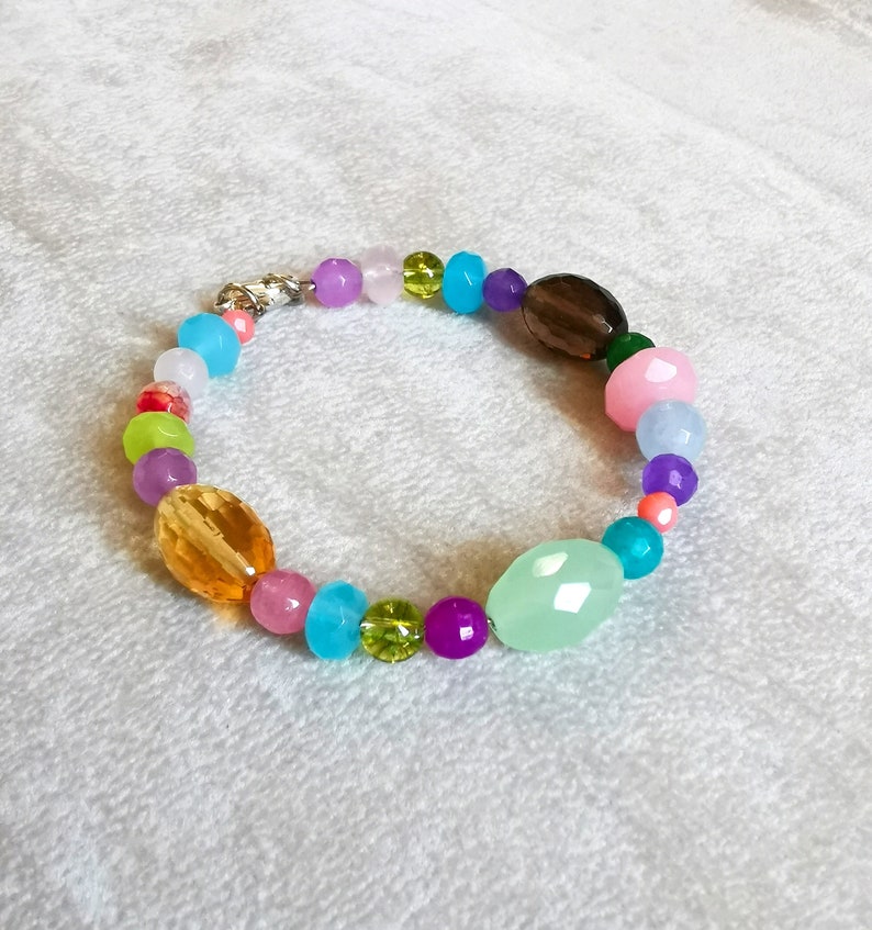 Colorful Gemstone bracelet, multi color crystal beaded bangle, stacking bracelet, handmade boho jewelry, Anniversary gift for her image 1
