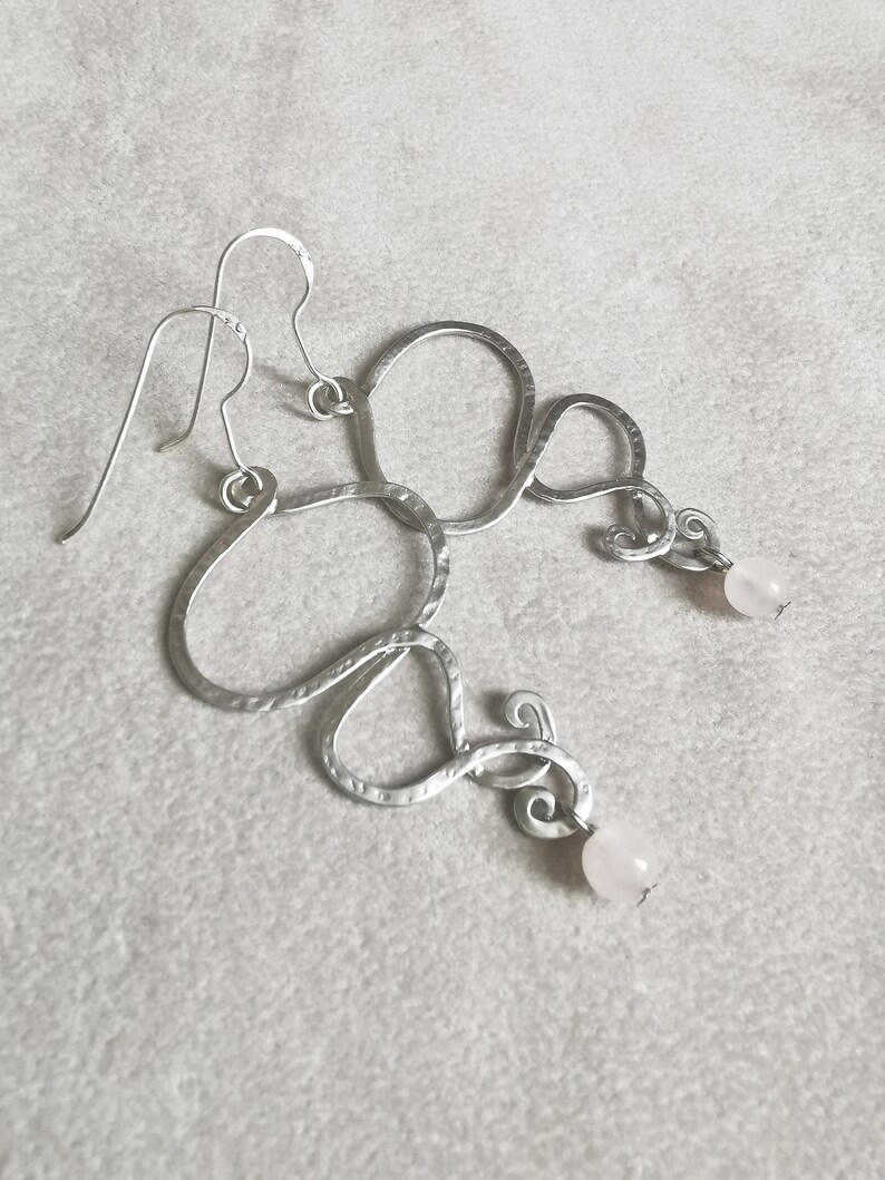 Delicate Silver Earrings with Rose Quarz Dangling Statement image 5
