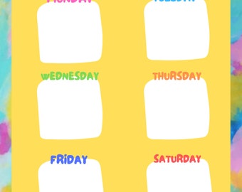 Downloadable Kids schedule, printable kids weekly planner, downloadable checklist, instant download printable schedule, colorful to do list