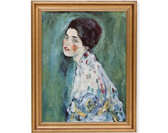 Klimt Antique Oil Painting Print, Light Academia Vintage Woman Portrait Printable Poster, Eclectic Gallery Wall Prints