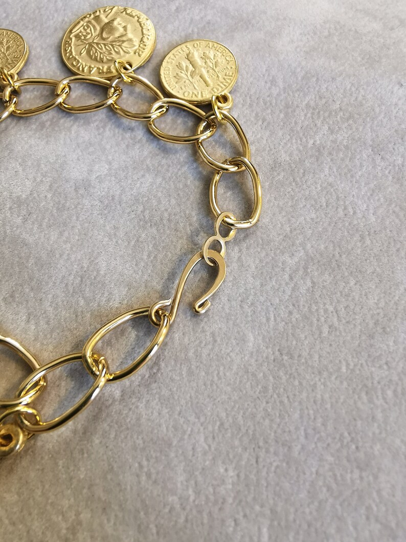 Antique Gold Coins Bracelet, Gold Charm Bracelet, Vintage Fashion Statement Jewelry, Anniversary gift for her, Mothers Day gift for Mom image 5