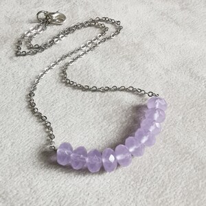 Lavender Chalcedony Row Necklace, Delicate Minimalist Gemstone Bar Necklace, Dainty Layering Necklace image 3