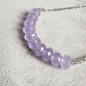 Lavender Chalcedony Row Necklace, Delicate Minimalist Gemstone Bar Necklace, Dainty Layering Necklace image 2