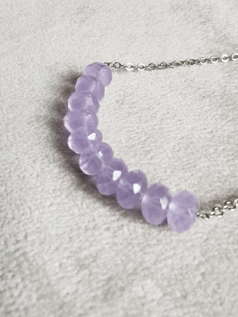 Lavender Chalcedony Row Necklace, Delicate Minimalist Gemstone Bar Necklace, Dainty Layering Necklace image 2
