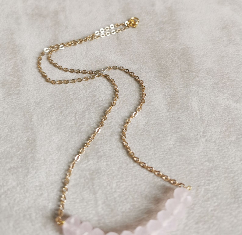 Delicate Rose Quartz Bar Necklace, Crystal Strand Layering necklace, Minimalist Jewelry for Her, Handmade beaded necklace image 4