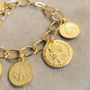 Antique Gold Coins Bracelet, Gold Charm Bracelet, Vintage Fashion Statement Jewelry, Anniversary gift for her, Mothers Day gift for Mom image 3