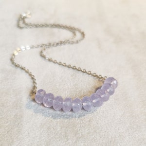 Lavender Chalcedony Row Necklace, Delicate Minimalist Gemstone Bar Necklace, Dainty Layering Necklace image 5