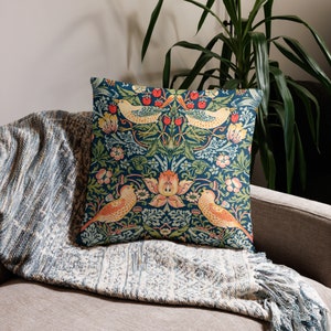 Strawberry Thief William Morris Pillow Cover, Art Nouveau Floral Decorative Throw Pillow, Accent Sofa Cushion Case image 2