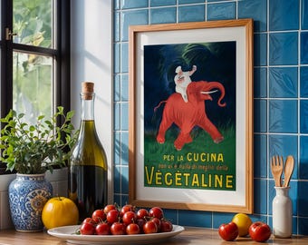 Lámina publicitaria italiana vintage - Arte de pared para cocina imprimible, póster vegetal retro