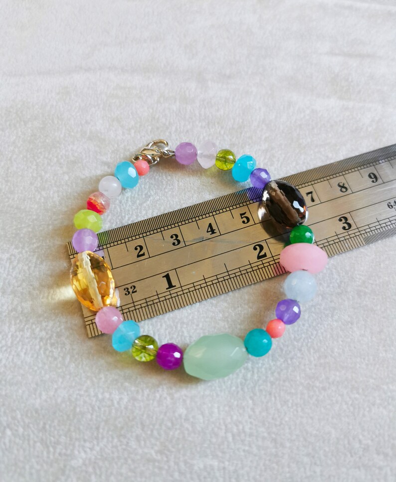 Colorful Gemstone bracelet, multi color crystal beaded bangle, stacking bracelet, handmade boho jewelry, Anniversary gift for her image 8