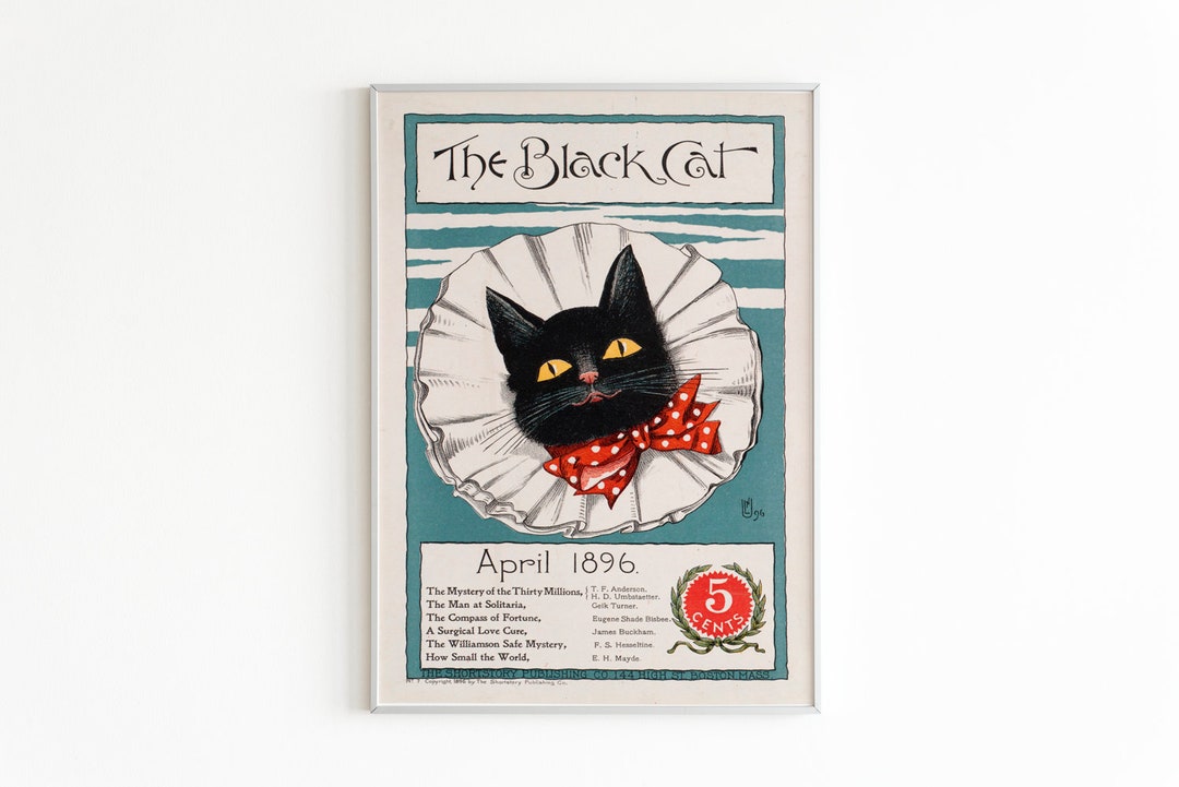 Printable Vintage Black Cat Illustration, Collectible Wall Art Prints ...