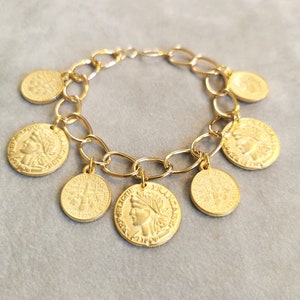Antique Gold Coins Bracelet, Gold Charm Bracelet, Vintage Fashion Statement Jewelry, Anniversary gift for her, Mothers Day gift for Mom image 1