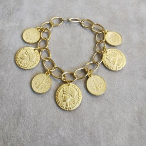 Antique Gold Coins Bracelet, Gold Charm Bracelet, Vintage Fashion Statement Jewelry, Anniversary gift for her, Mothers Day gift for Mom image 8