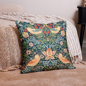 Strawberry Thief William Morris Pillow Cover, Art Nouveau Floral Decorative Throw Pillow, Accent Sofa Cushion Case image 1