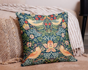 Strawberry Thief William Morris Pillow Cover, Art Nouveau Floral Decorative Throw Pillow, Accent Sofa Cushion Case