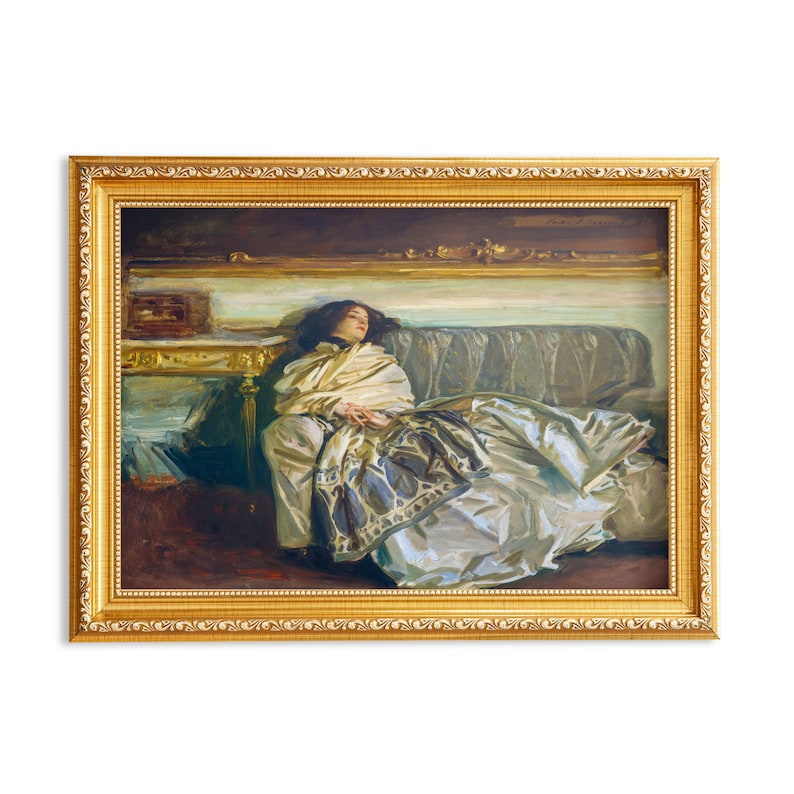 Woman on a Sofa Antique Oil Painting Print, Vintage Woman Portrait Download, Light Academia Poster Printable, Eclectic Gallery Wall Prints image 1