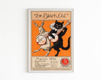 The Black Cat Vintage Printable Wall Art, Downloadable Children Book Illustration, Vintage Eclectic Wall Decor