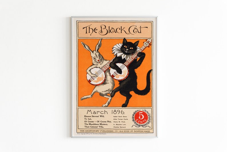 The Black Cat Vintage Printable Wall Art, Kids Room Wall Art, Children Book Illustration, Vintage Nursery Wall Decor image 1