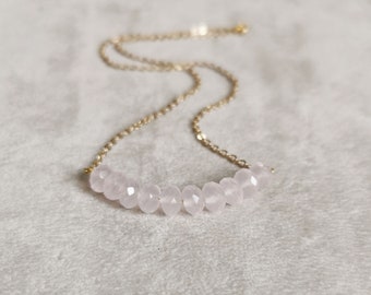 Delicate Rose Quartz Bar Necklace, Crystal Strand Layering necklace, Minimalist Jewelry for Her, Handmade beaded necklace