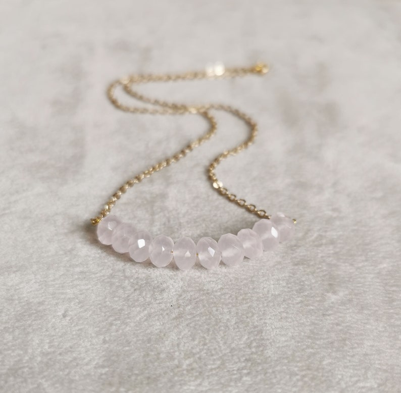 Delicate Rose Quartz row necklace with golden chain