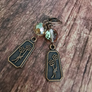 Dangle Antiqued Copper Earrings with Vintage Crystals, Dainty Boho Jewelry, Gifts for Her, Handmade Jewelry