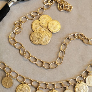 Antique Gold Coins Bracelet, Gold Charm Bracelet, Vintage Fashion Statement Jewelry, Anniversary gift for her, Mothers Day gift for Mom image 10